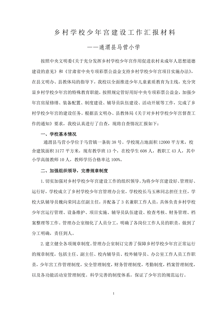 乡村学校少年宫汇报材料.doc_第1页