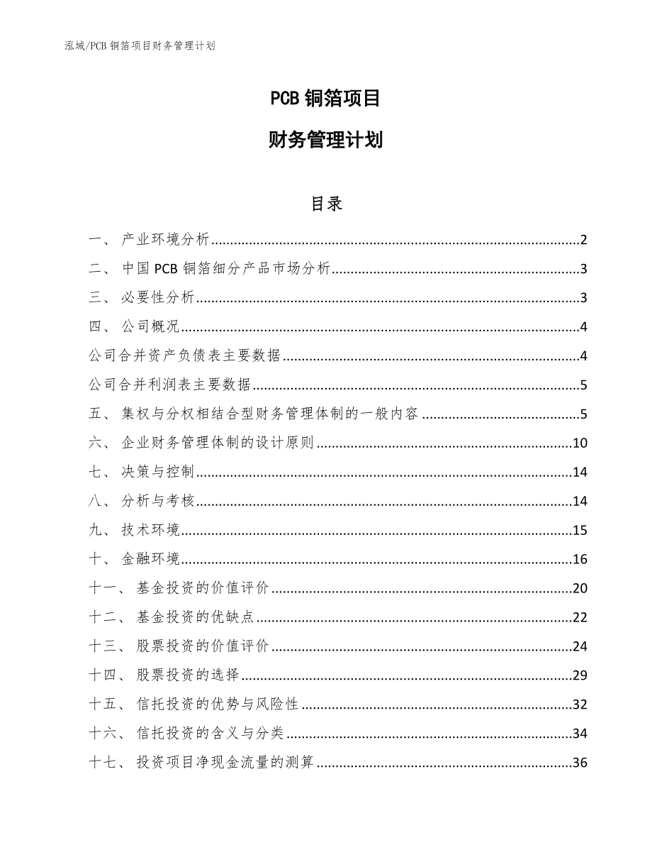 PCB铜箔项目财务管理计划_第1页