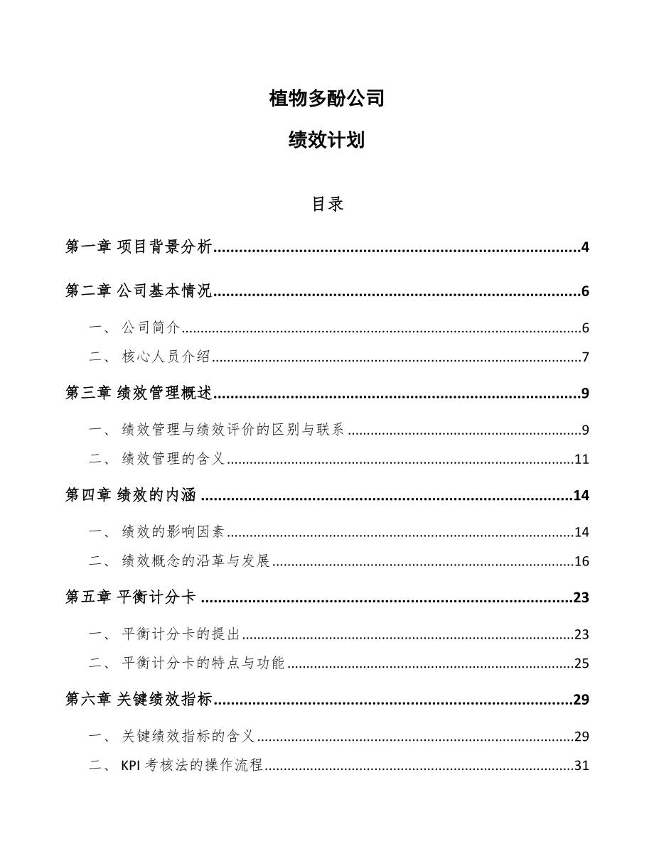 植物多酚公司绩效计划（参考）_第1页