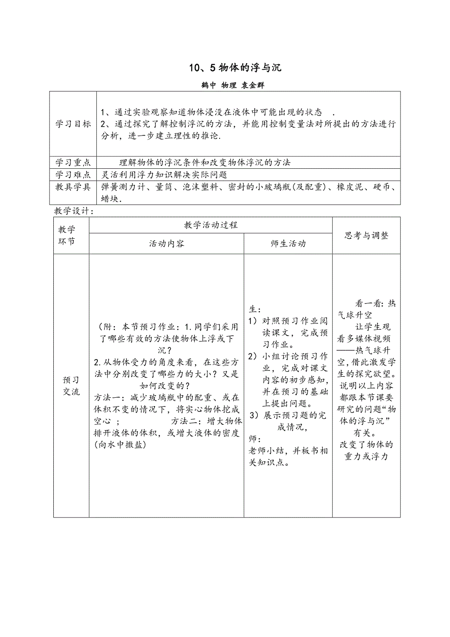 105物体的浮与沉(教育精品)_第1页