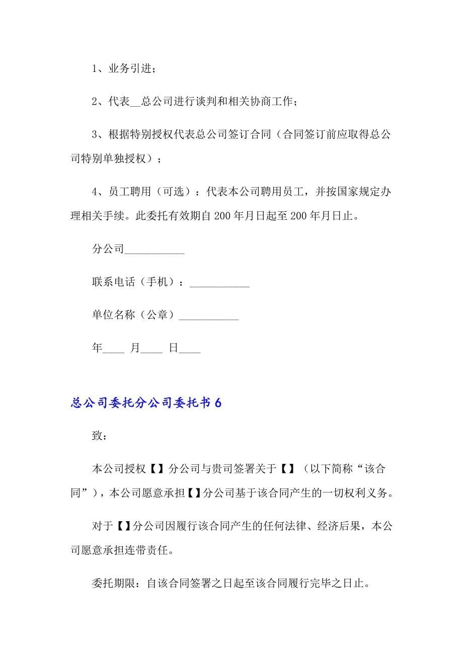 总公司委托分公司委托书_第5页