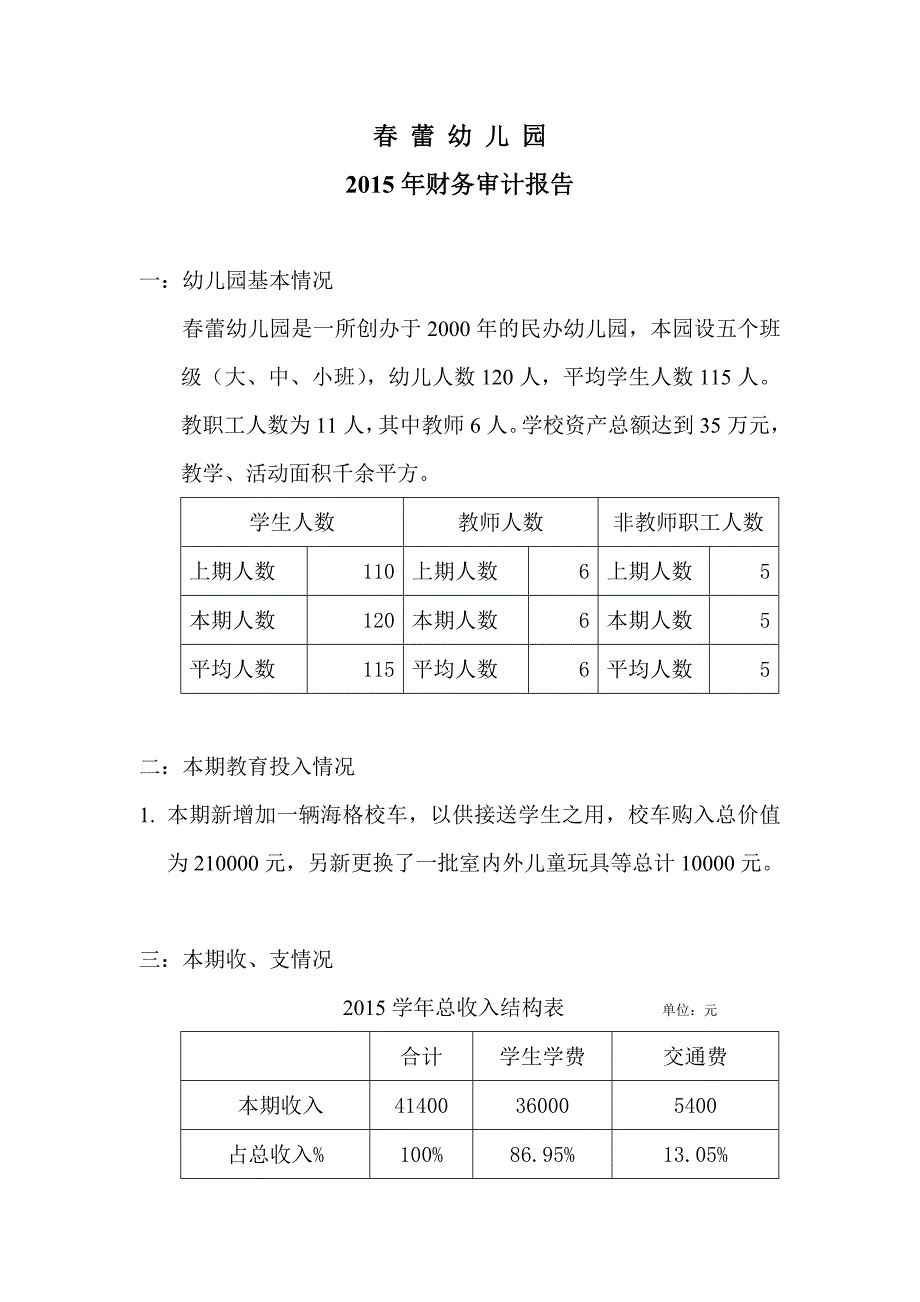 春蕾幼儿园财务审计报告_第1页