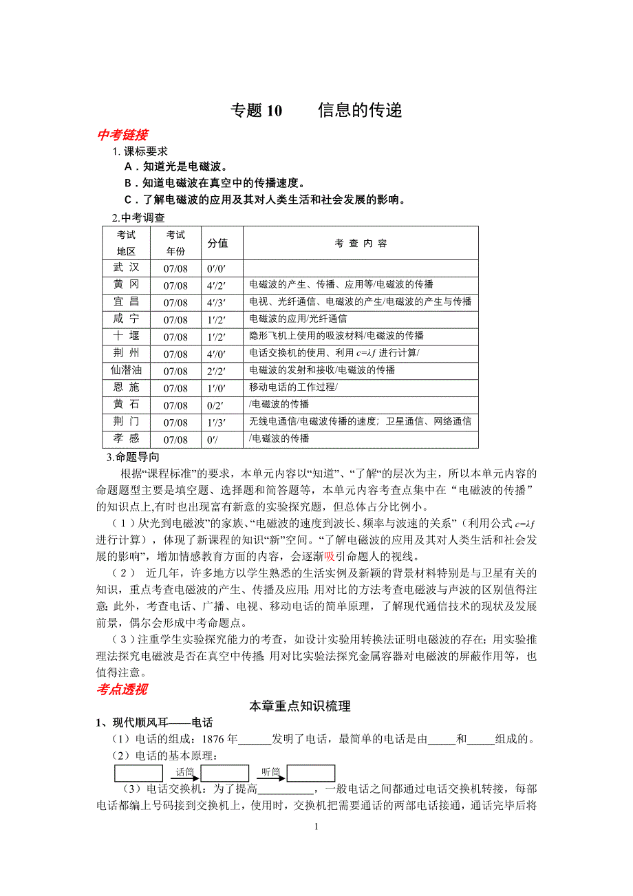 物理中考攻略——专题10___信息的传递_第1页