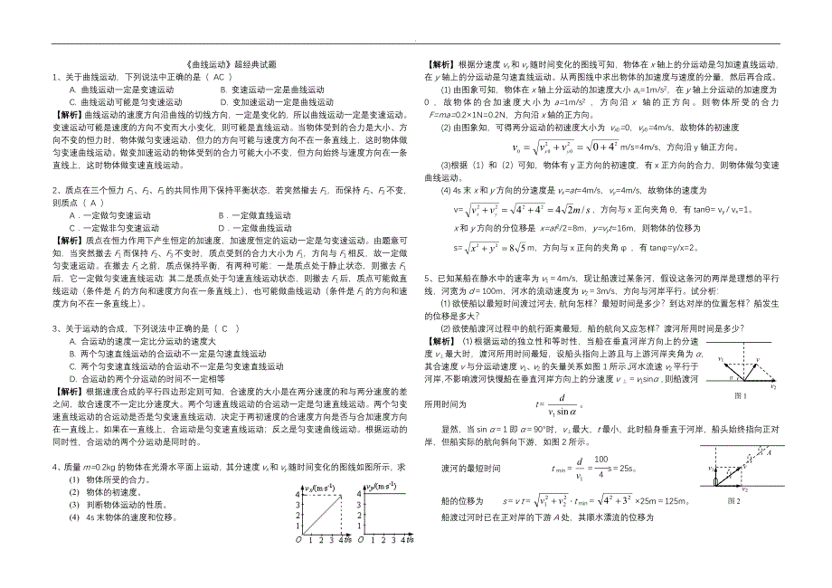 高中物理曲线运动经典练习题全集(答案)_第1页