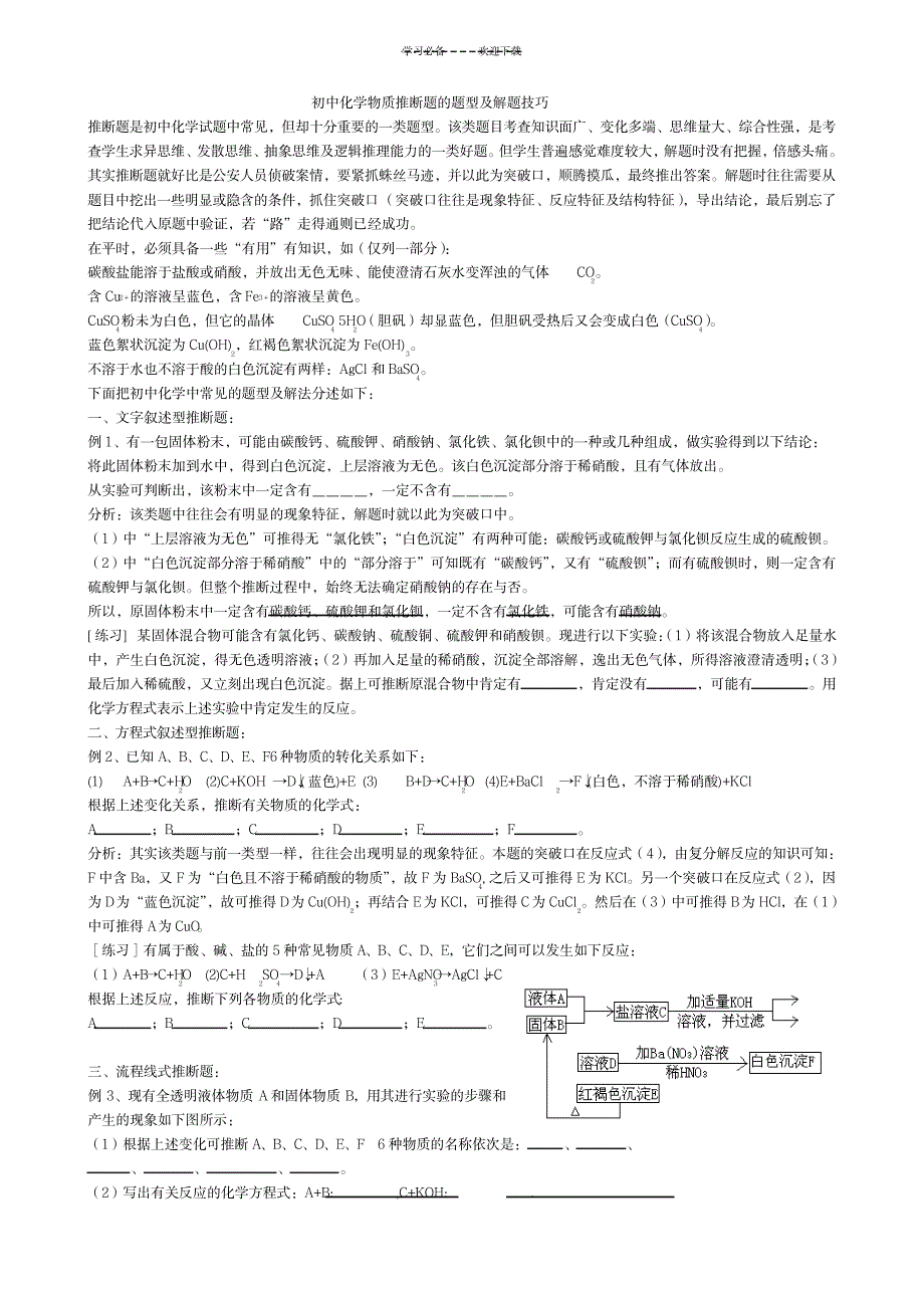 2023年初中化学物质推断题的题型及解题技巧_第1页