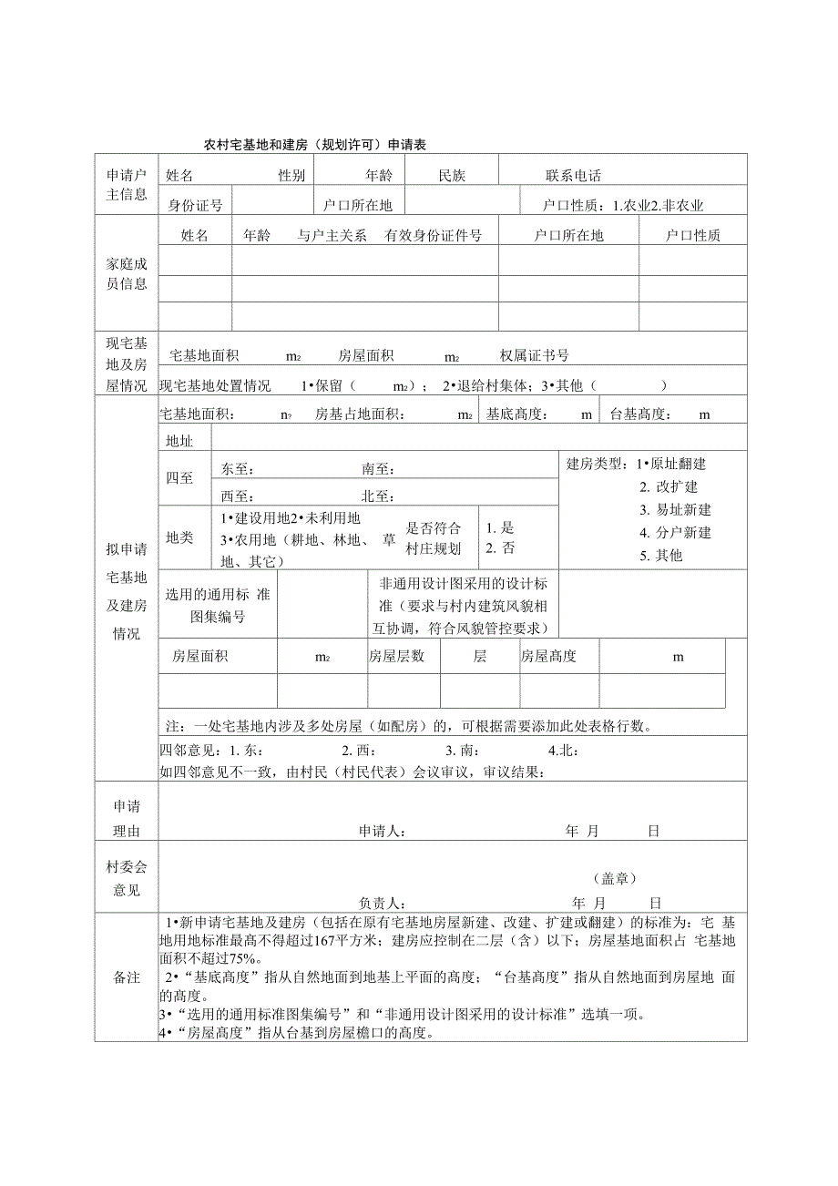 农村宅基地和建房(规划许可)申请表_第1页