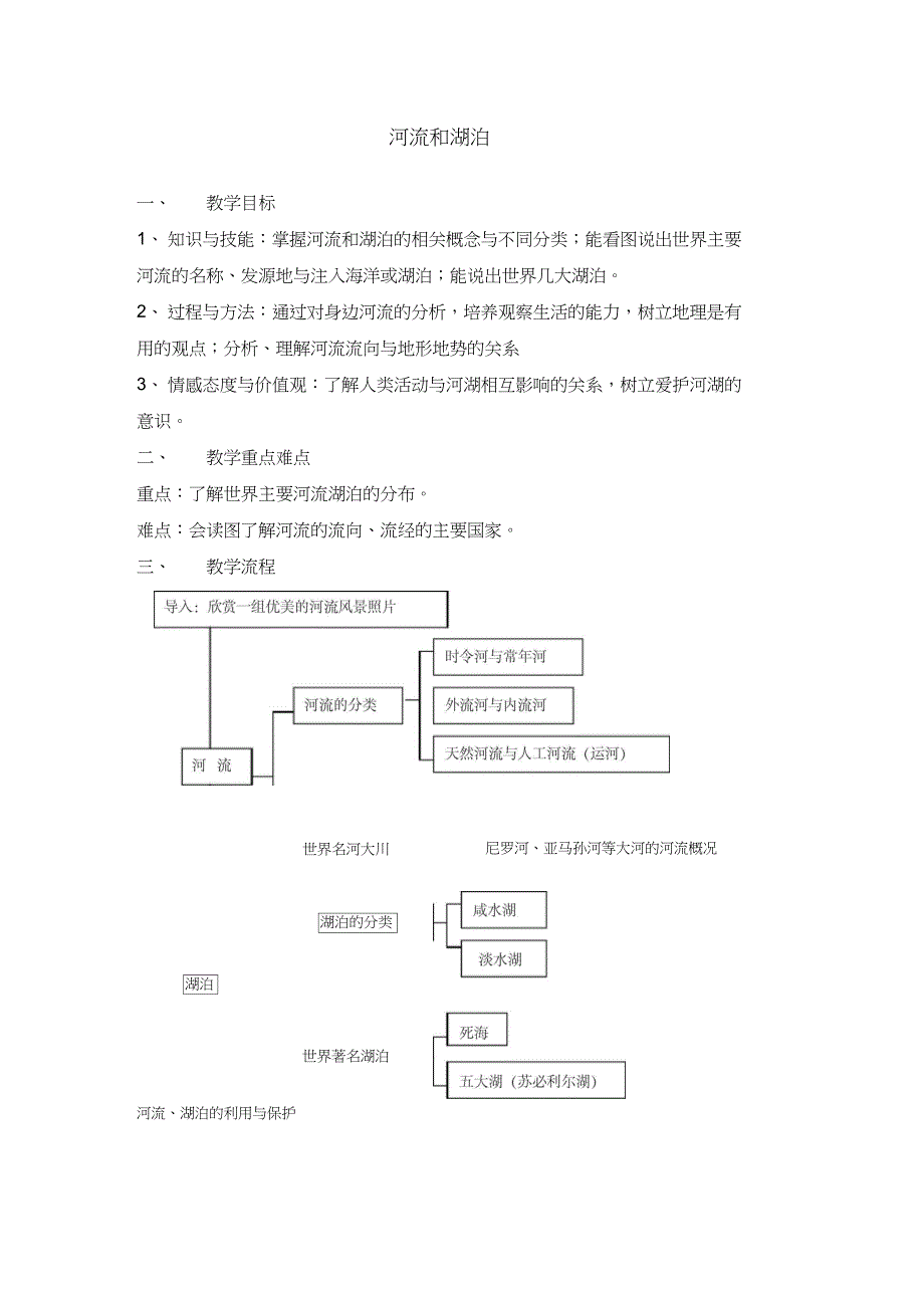 初中地理河流和湖泊教学设计_第1页