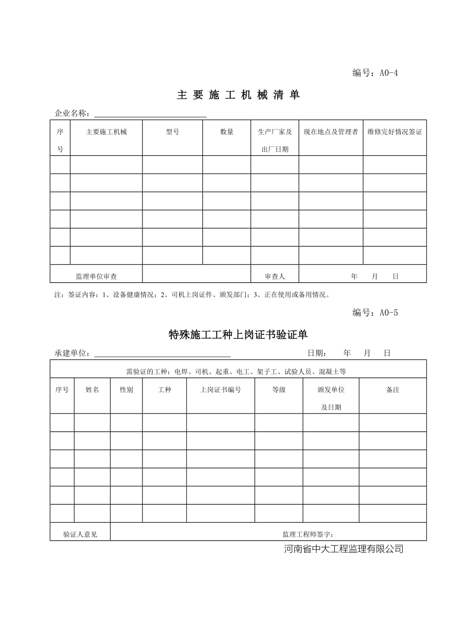 河南某工程监理公司监理用表格_第4页