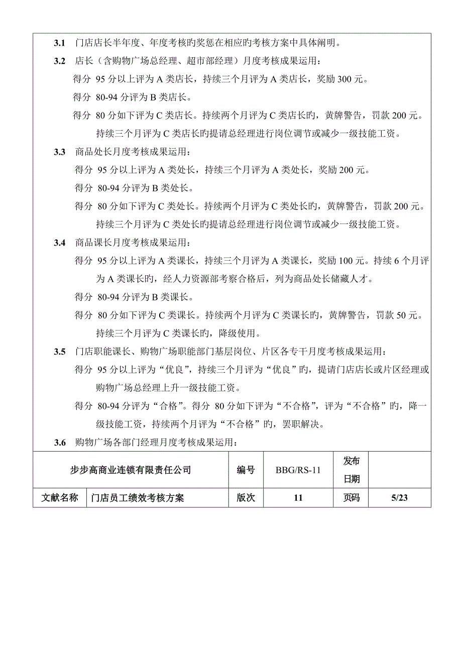 步步高商业连锁有限责任公司门店员工绩效考评专题方案_第4页