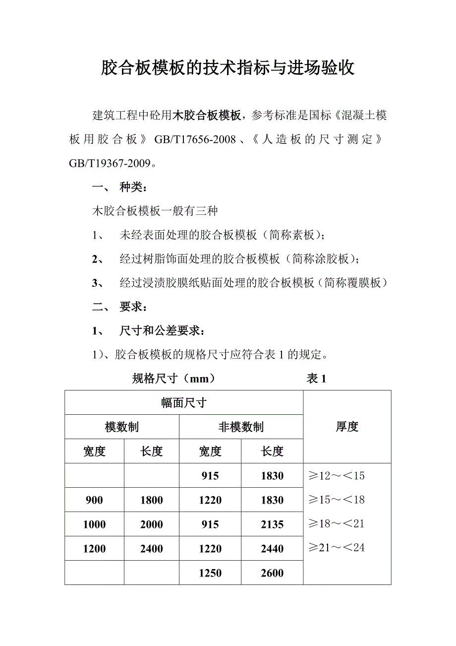 胶合模板的技术标准与进场验收规范_第1页