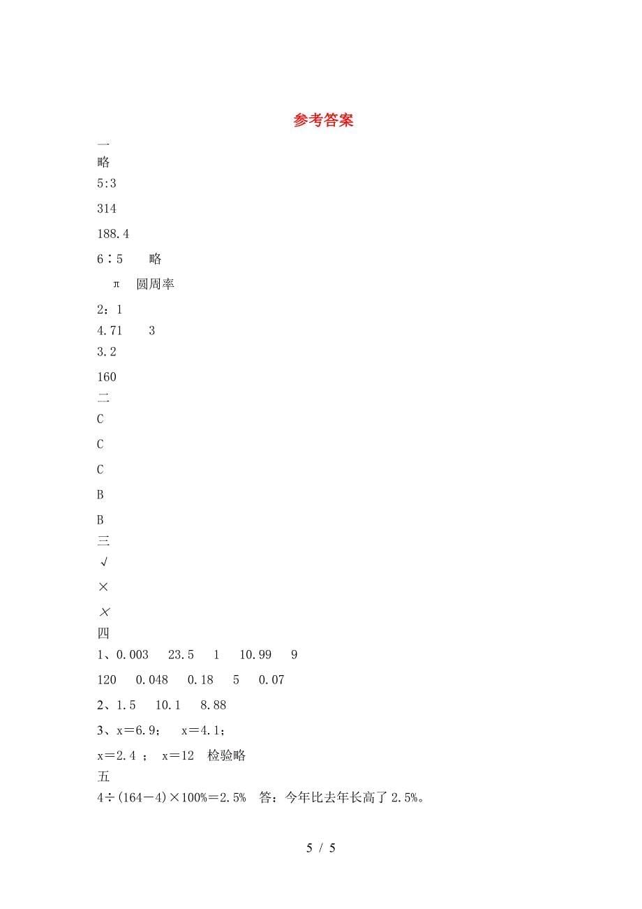 2021年部编版六年级数学下册第二次月考考试题及答案(审定版).doc_第5页