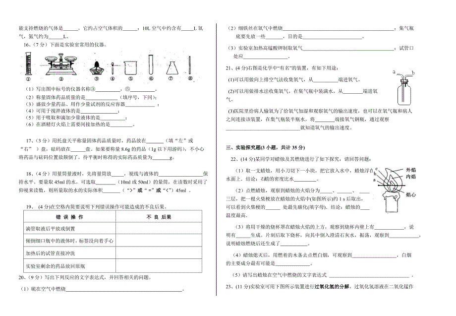 九年级第一学期第一次月考化学试卷_第2页