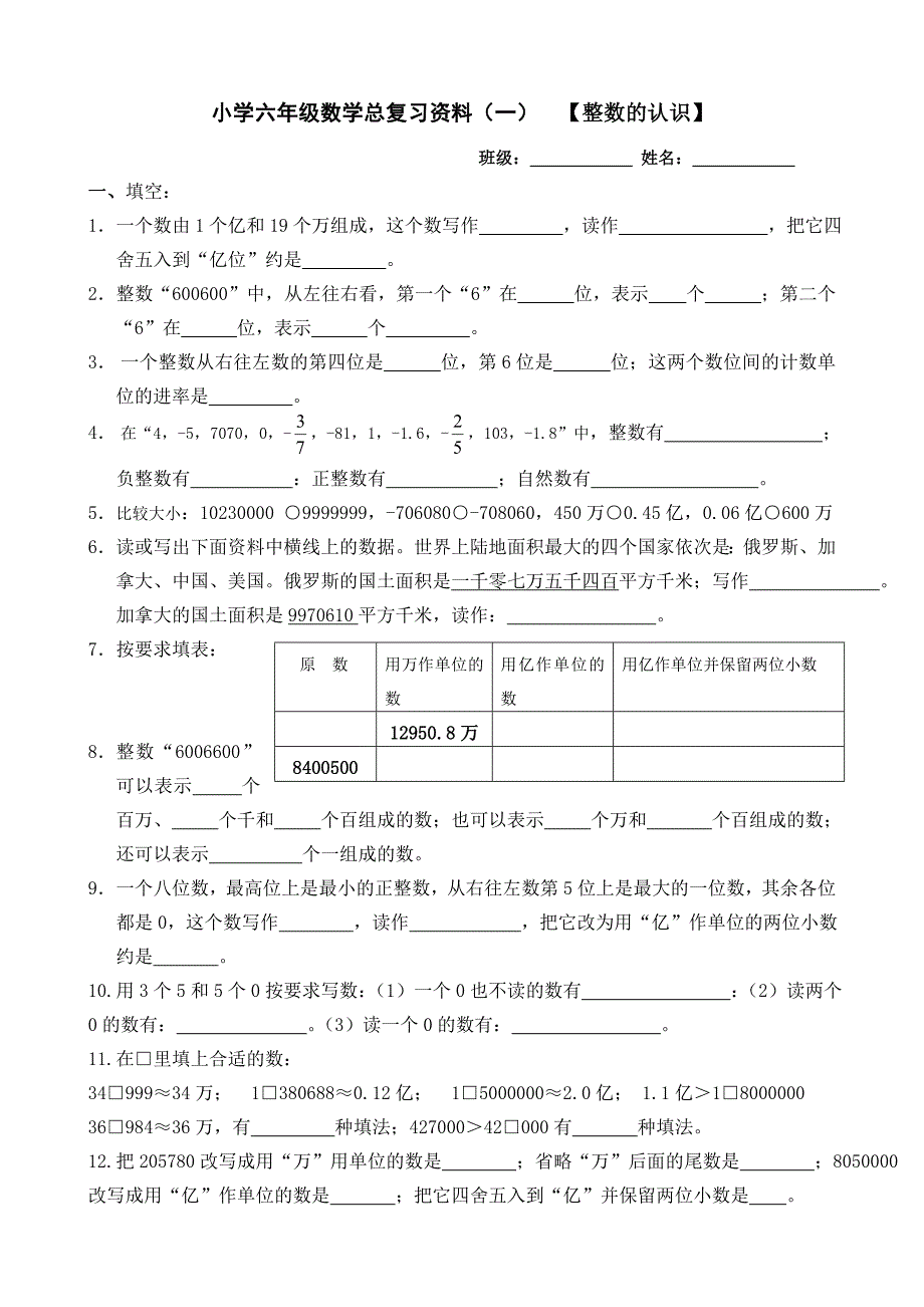 小学六年级数学总复习认识整数_第1页