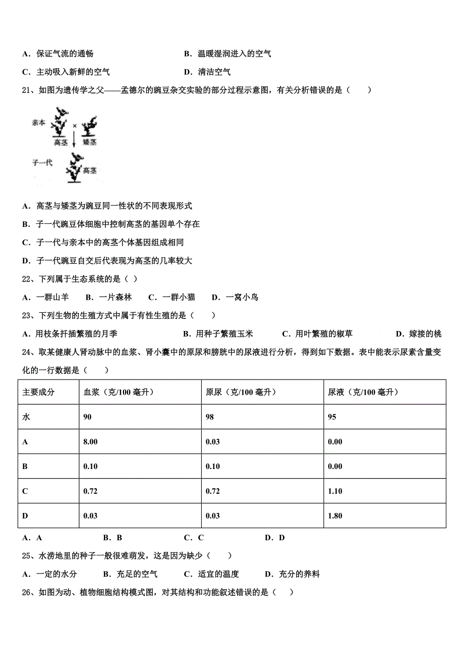 2023届重庆市六校中考生物考试模拟冲刺卷含解析.doc_第4页