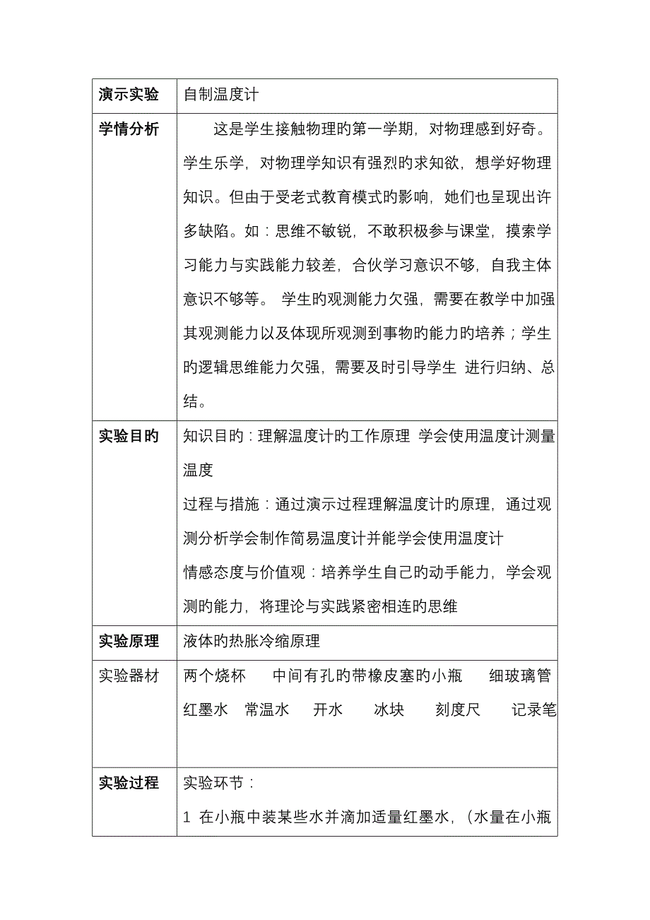 自制温度计演示实验设计专题方案_第1页