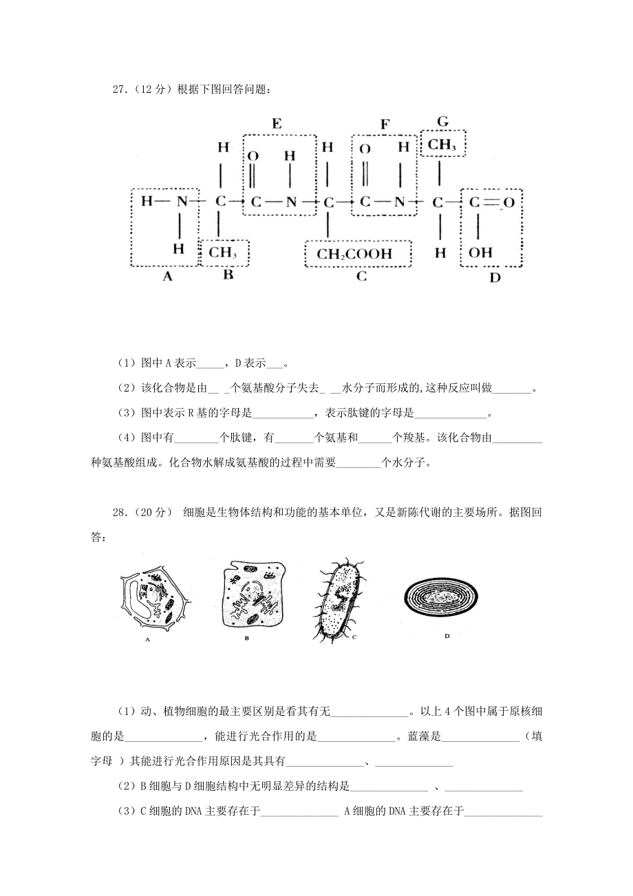 安徽省蒙城八中2015-2016学年高一生物上学期第一次月考试卷无答案_第4页