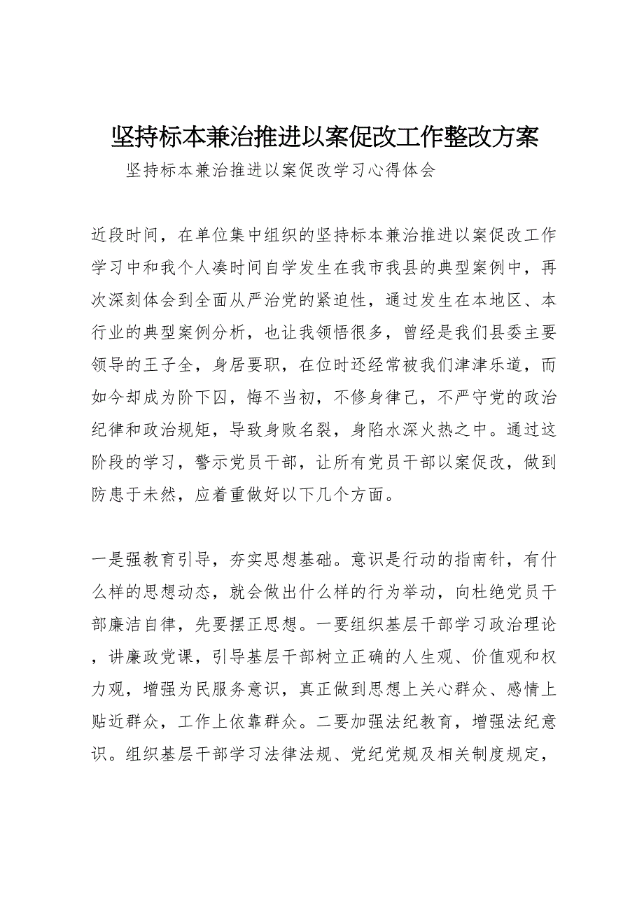 坚持标本兼治推进以案促改工作整改方案_第1页