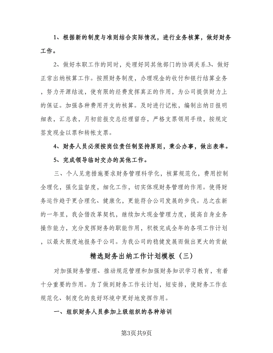 精选财务出纳工作计划模板（五篇）.doc_第3页