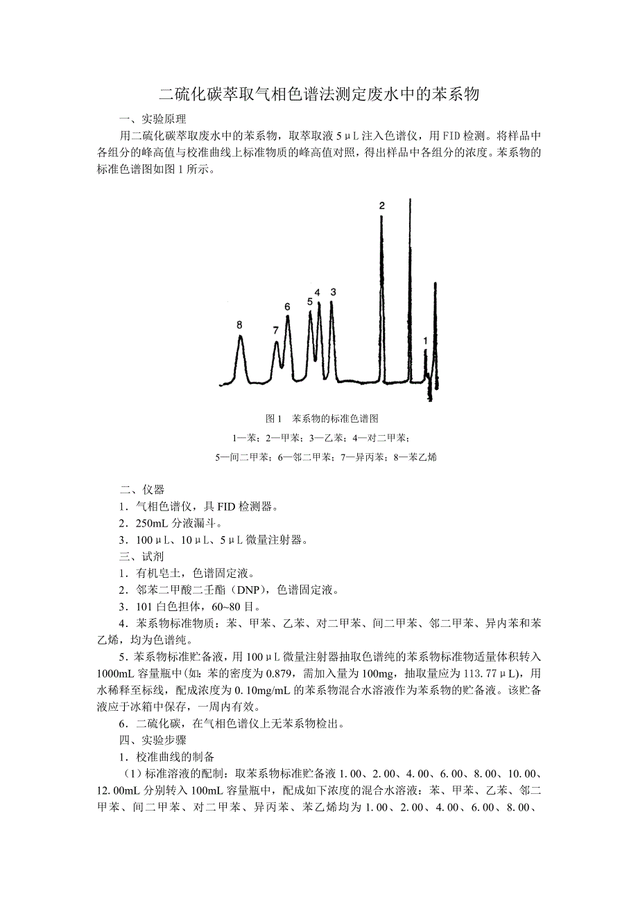 二硫化碳萃取气相色谱法测定废水中的苯系物_第1页