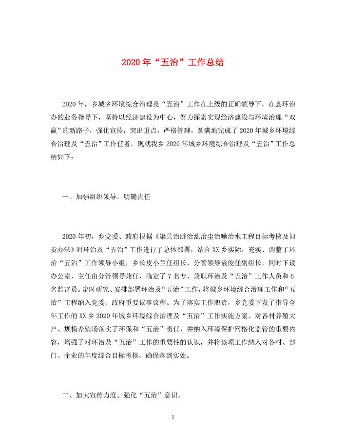 2020年“五治”工作总结
