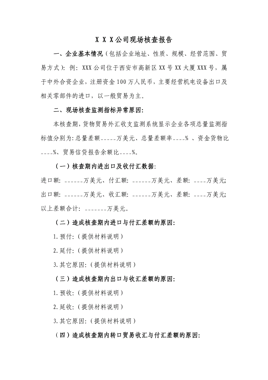 企业现场核查报告写法模板_第1页