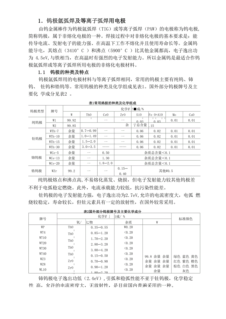 钨极氩弧焊及等离子弧焊电极选择_第1页