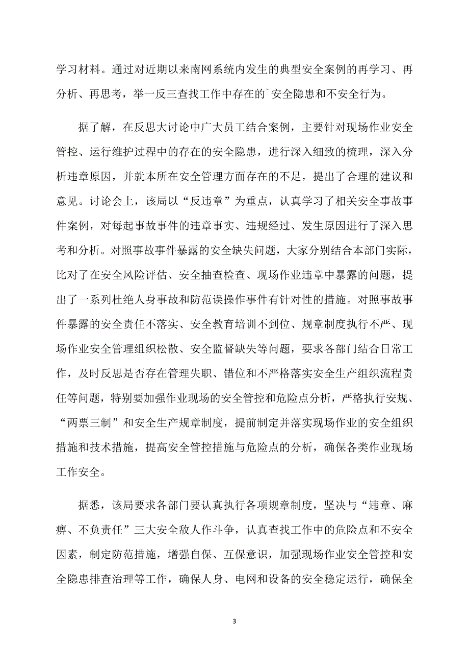 供电局安全生产反违章大反思大讨论的活动总结_第3页