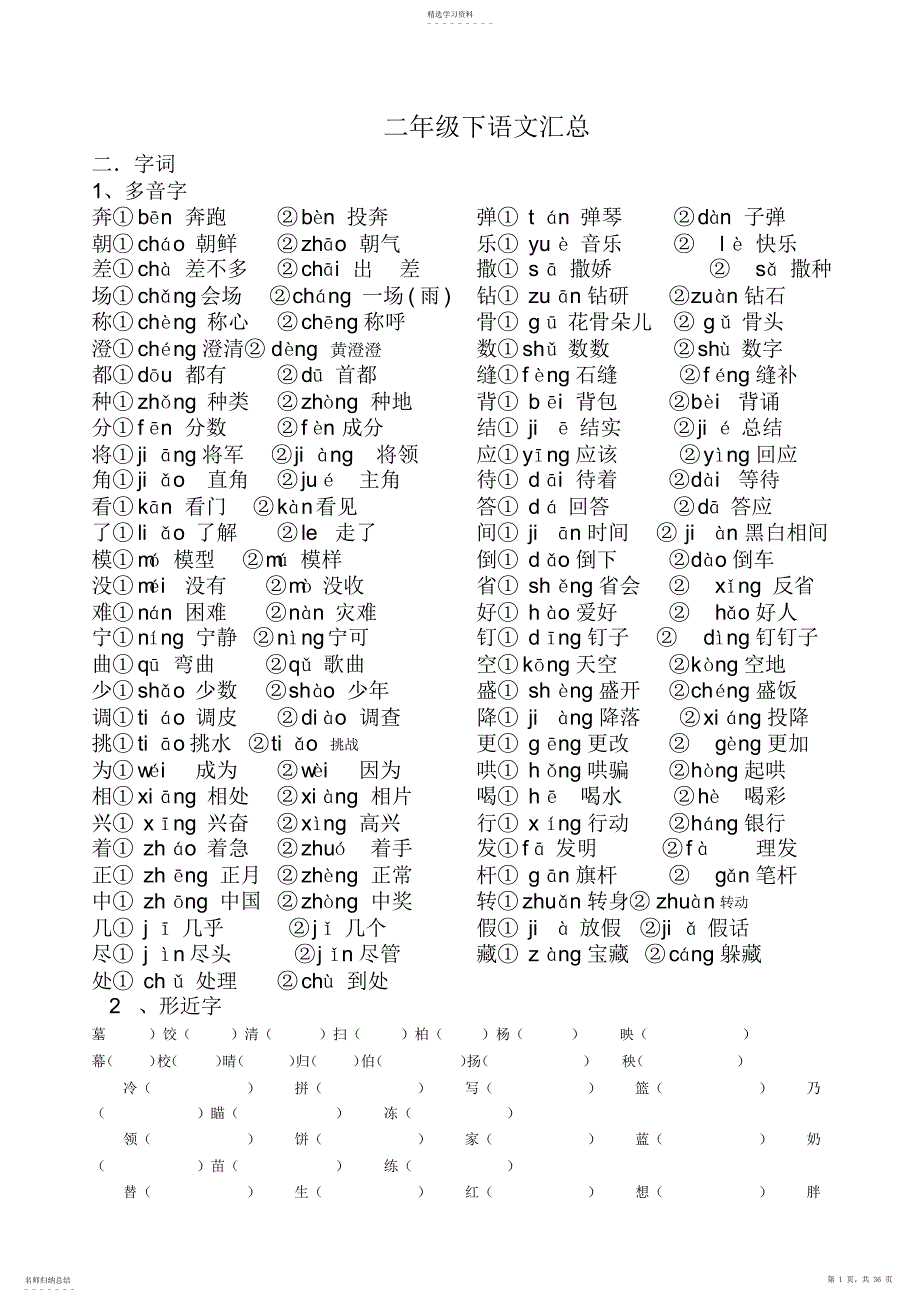 2022年小学二年级语文下册知识点汇总_第1页