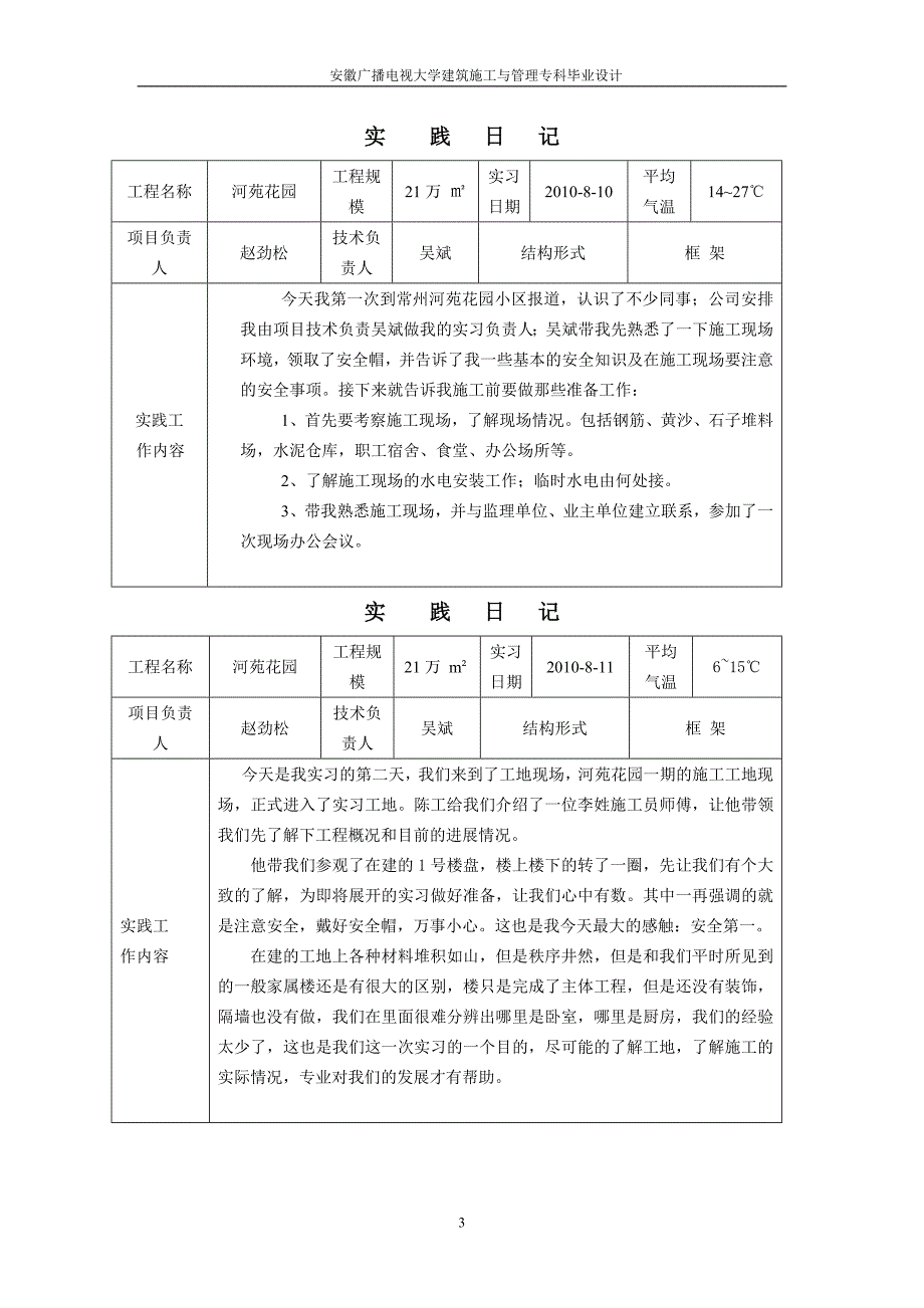安徽电大建筑施工与管理专业毕业实践日记_第3页