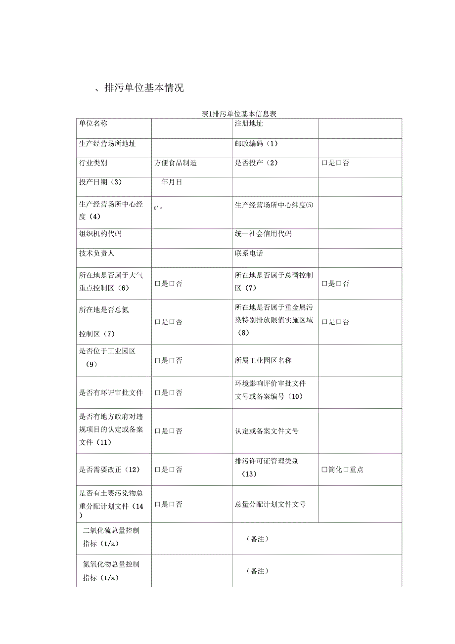 排污许可证申请表方便食品制造_第2页