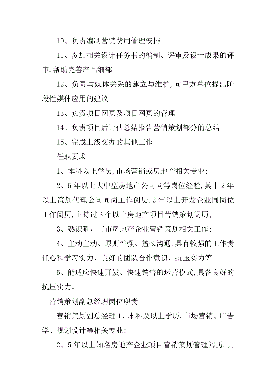 2023年营销策划副经理岗位职责3篇_第2页