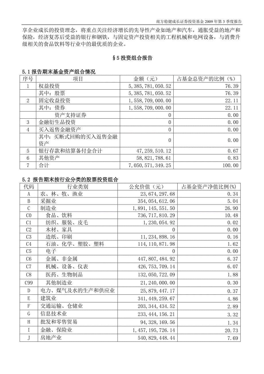 南方稳健成长证券投资基金2009年第3季度报告_第5页