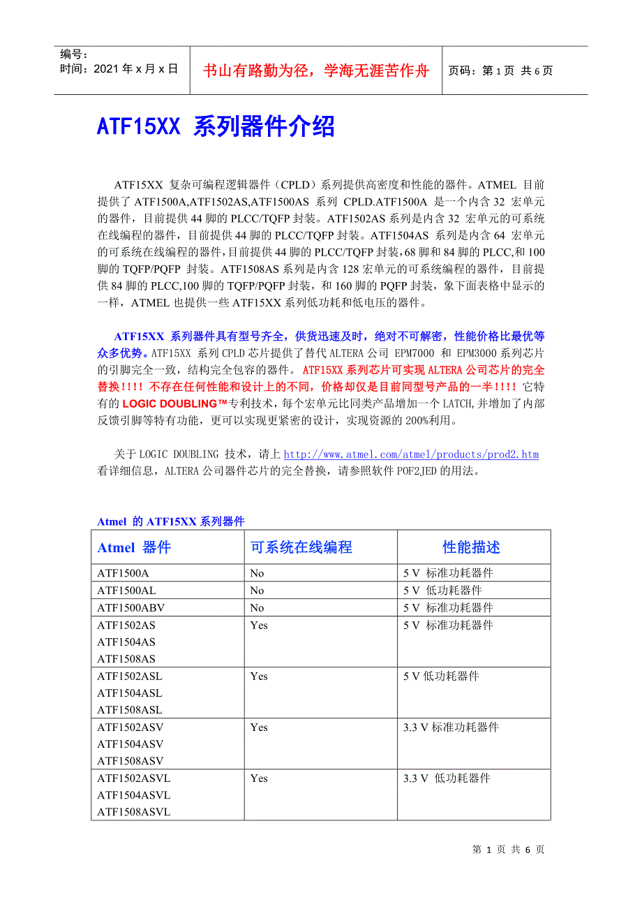 ATF15XX产品系列转换软件大纲_第1页