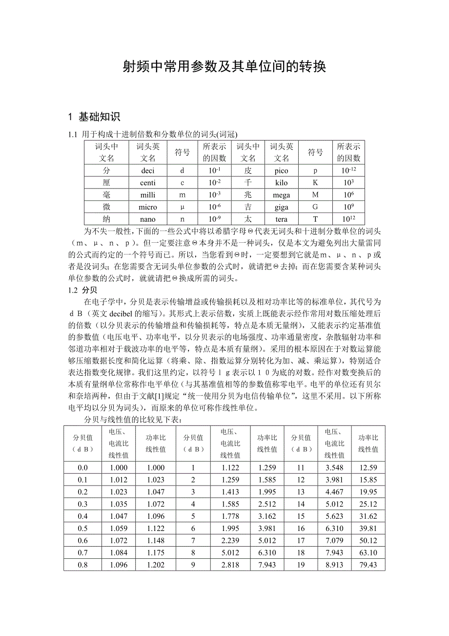 射频中常用参数及其单位间的转换.doc_第1页