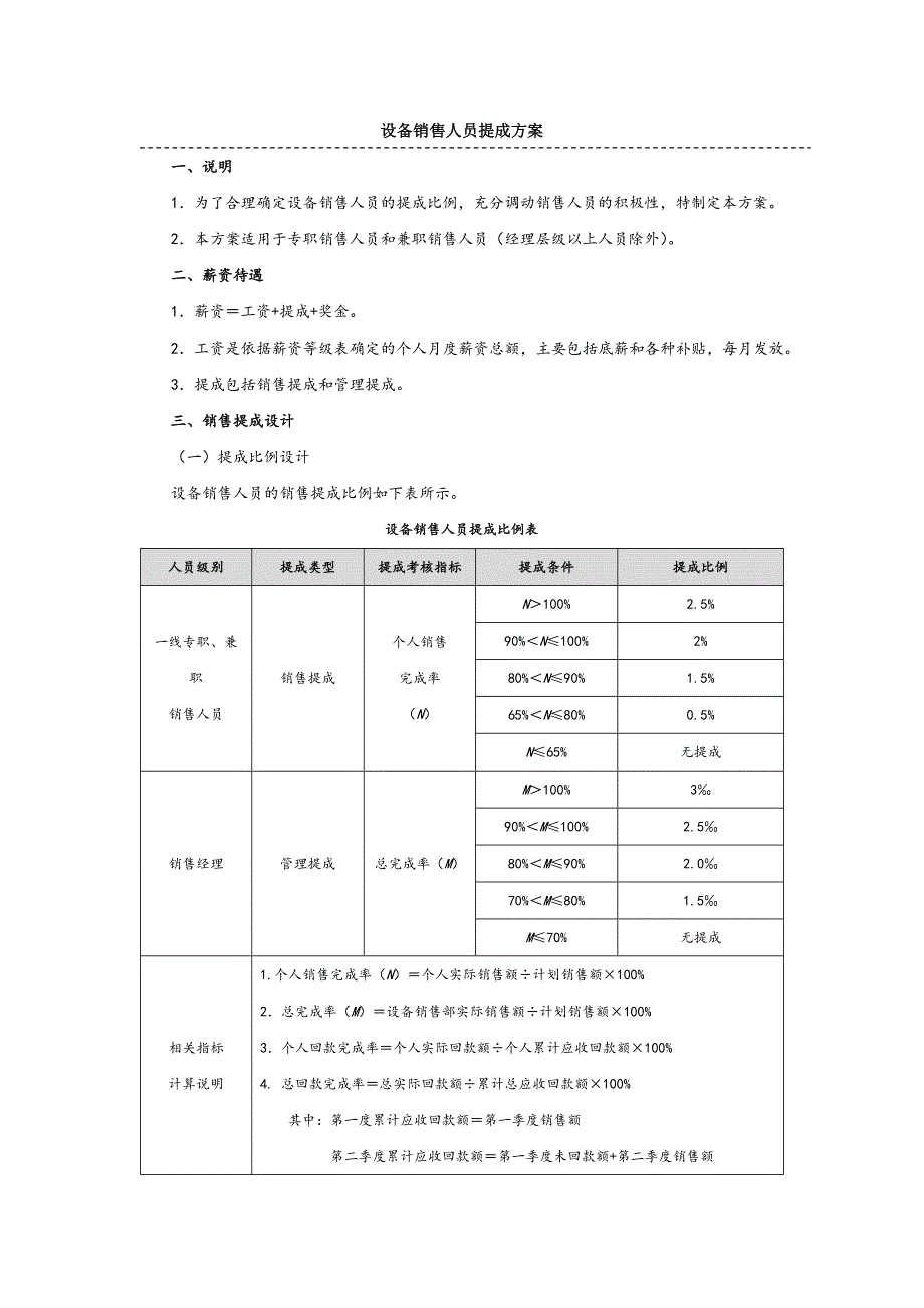 设备销售人员提成方案_第1页