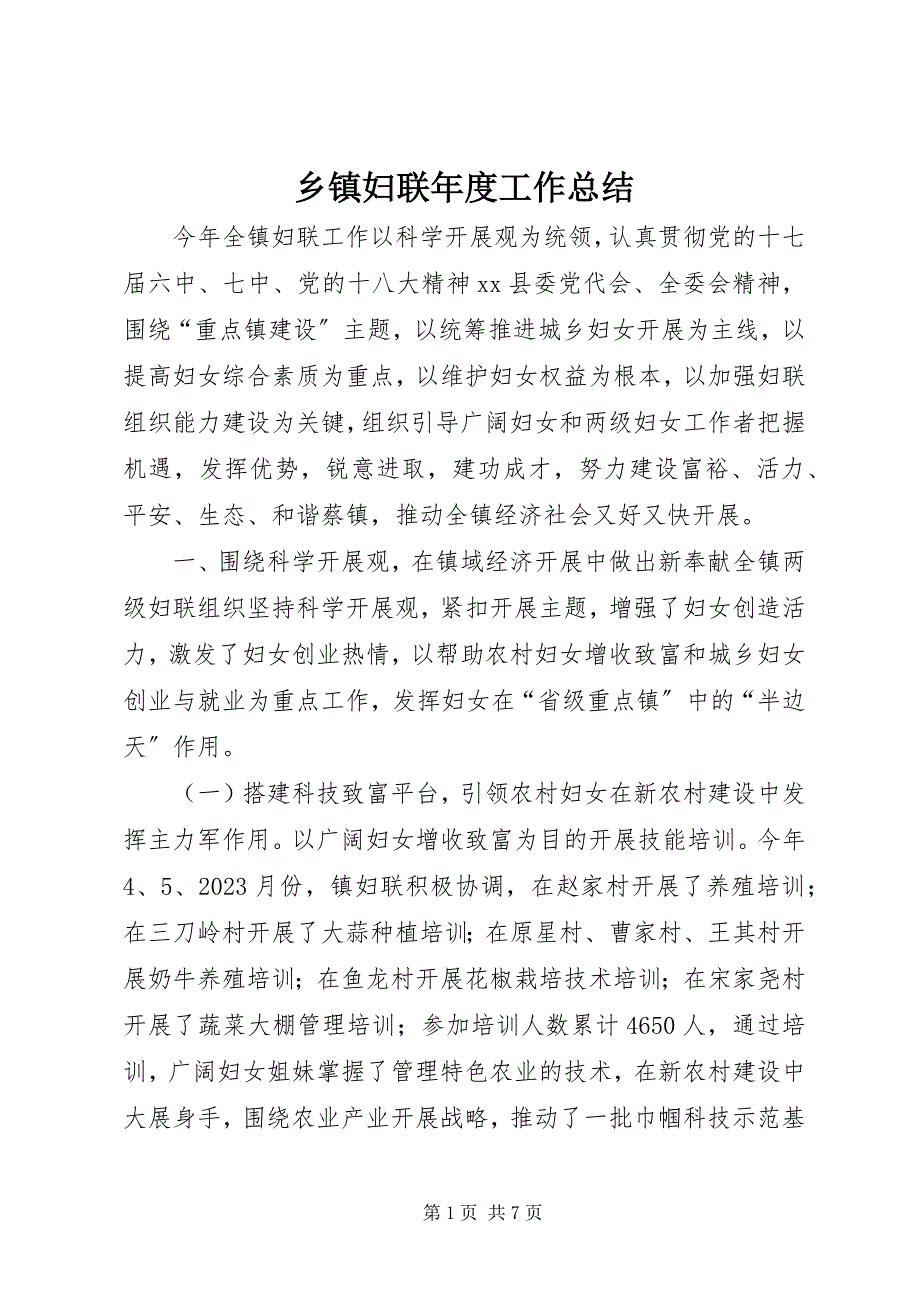 2023年乡镇妇联年度工作总结.docx_第1页