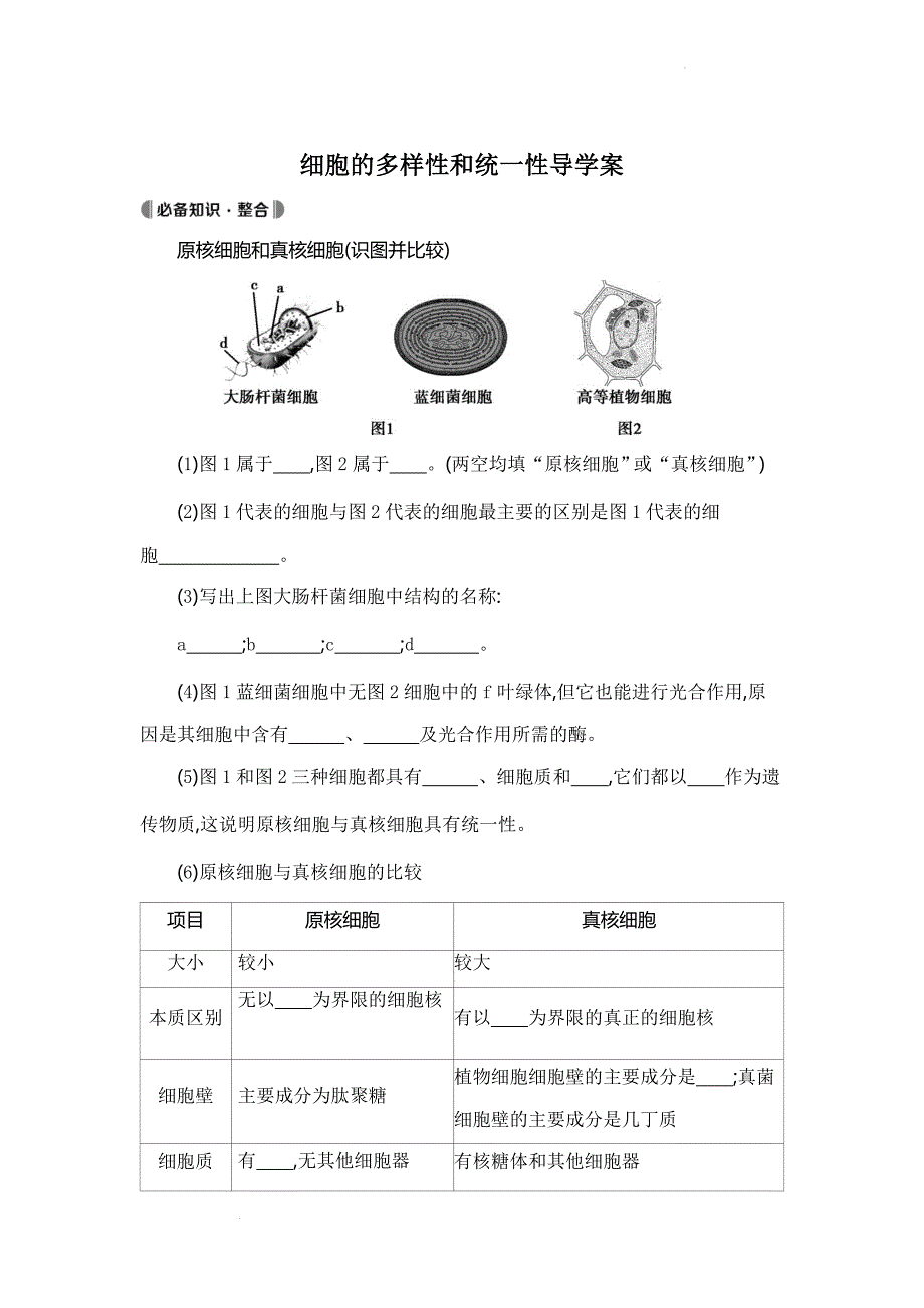 高三生物一轮复习细胞的多样性和统一性导学案 .docx_第1页