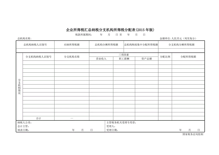 企业所得税汇总纳税分支机构所得税分配表_第1页