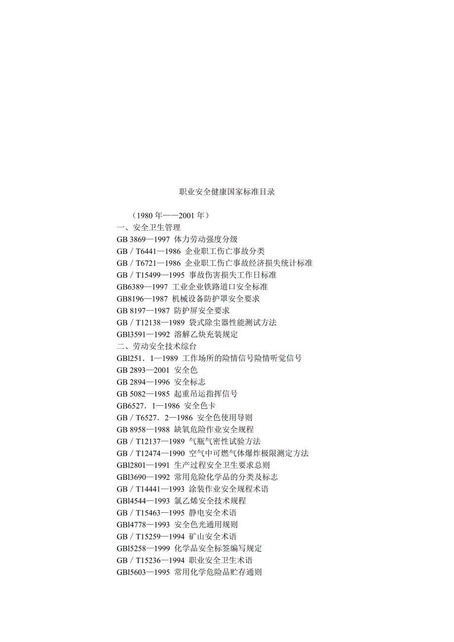 职业安全健康国家标准目录_第1页
