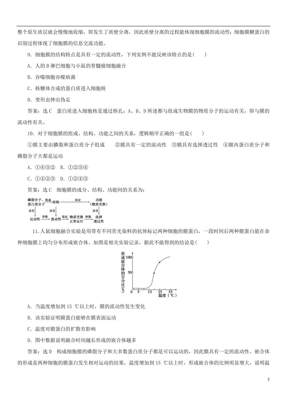 高中生物第四章细胞的物质输入和输出4.2生物膜的流动镶嵌模型课时同步练习新人教版必修10718314_第3页