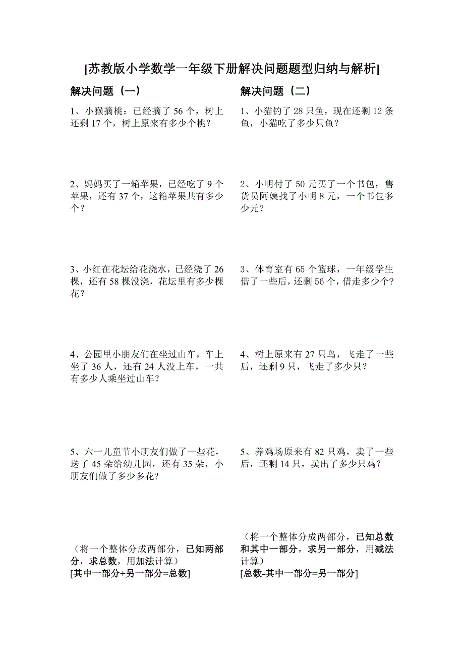 苏教版一年级数学下册-解决问题题型归纳与解析_第1页