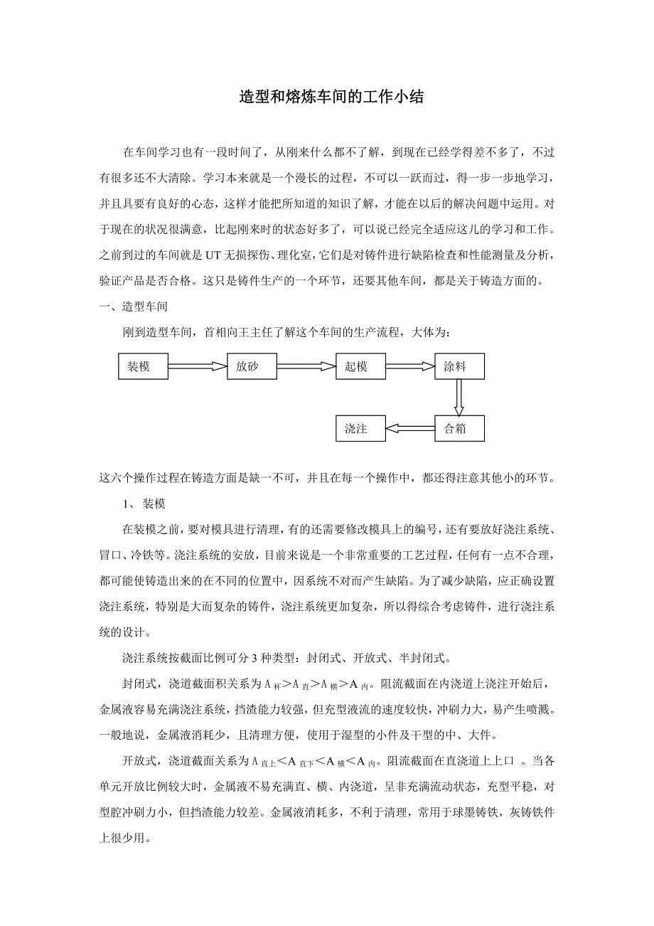 造型和熔炼车间的工作小结_第1页