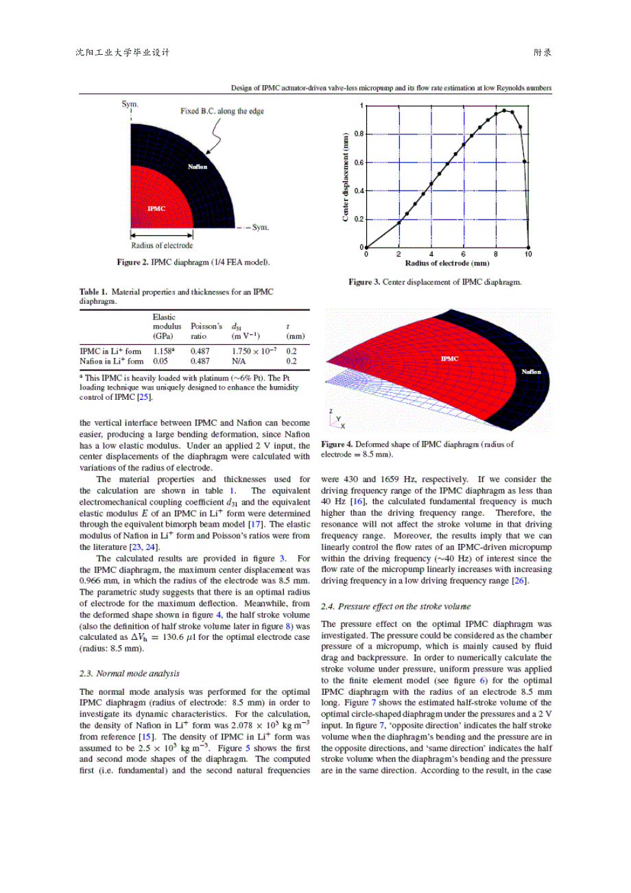 中英文文献翻译-IPMC致动器驱动的无阀微型泵设计及其在低雷诺数下的流量估计.doc_第3页