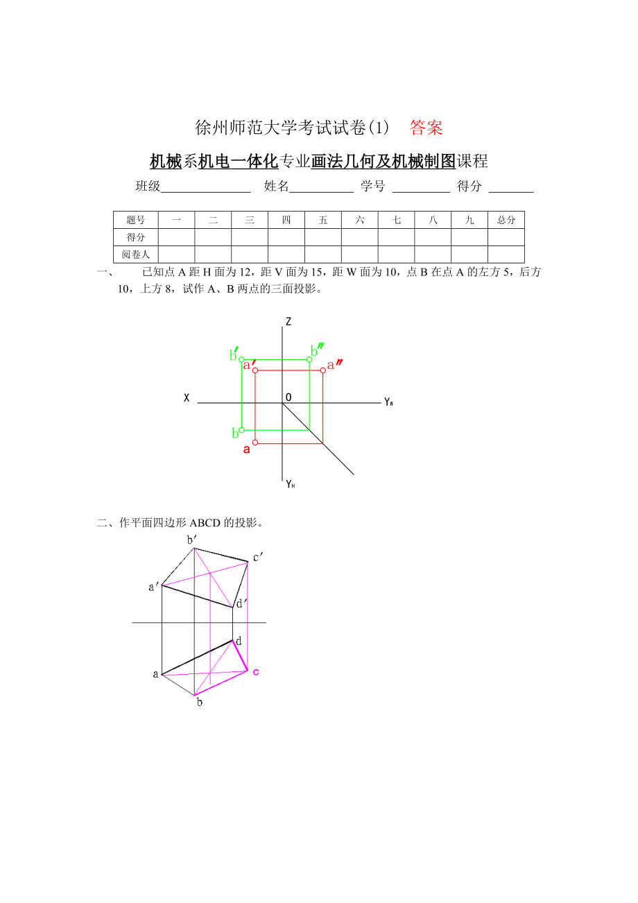 机械制图试卷及答案推荐_第1页