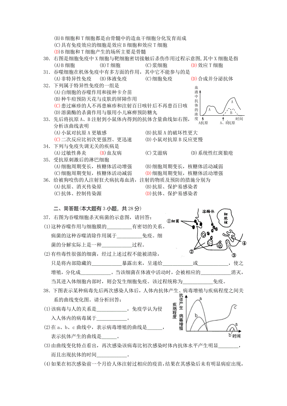 高二生物免疫系统与免疫功能随堂练习_第3页