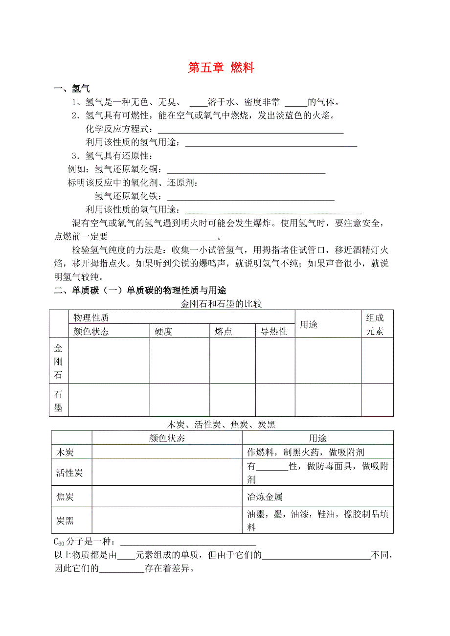 河北省唐山市玉田县散水头中学2011中考化学 第五章 燃料复习学案（无答案）_第1页