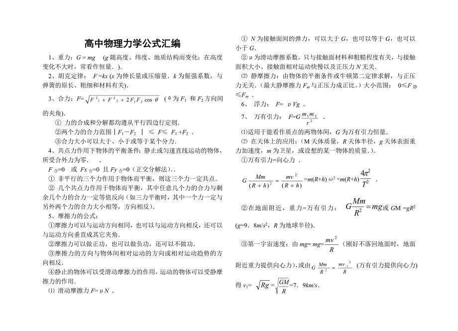 高中物理公式打印版