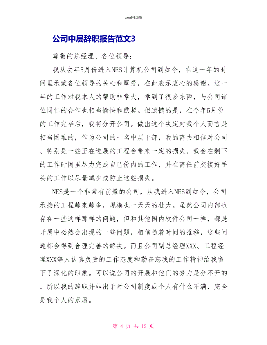 公司中层辞职报告范文_第4页
