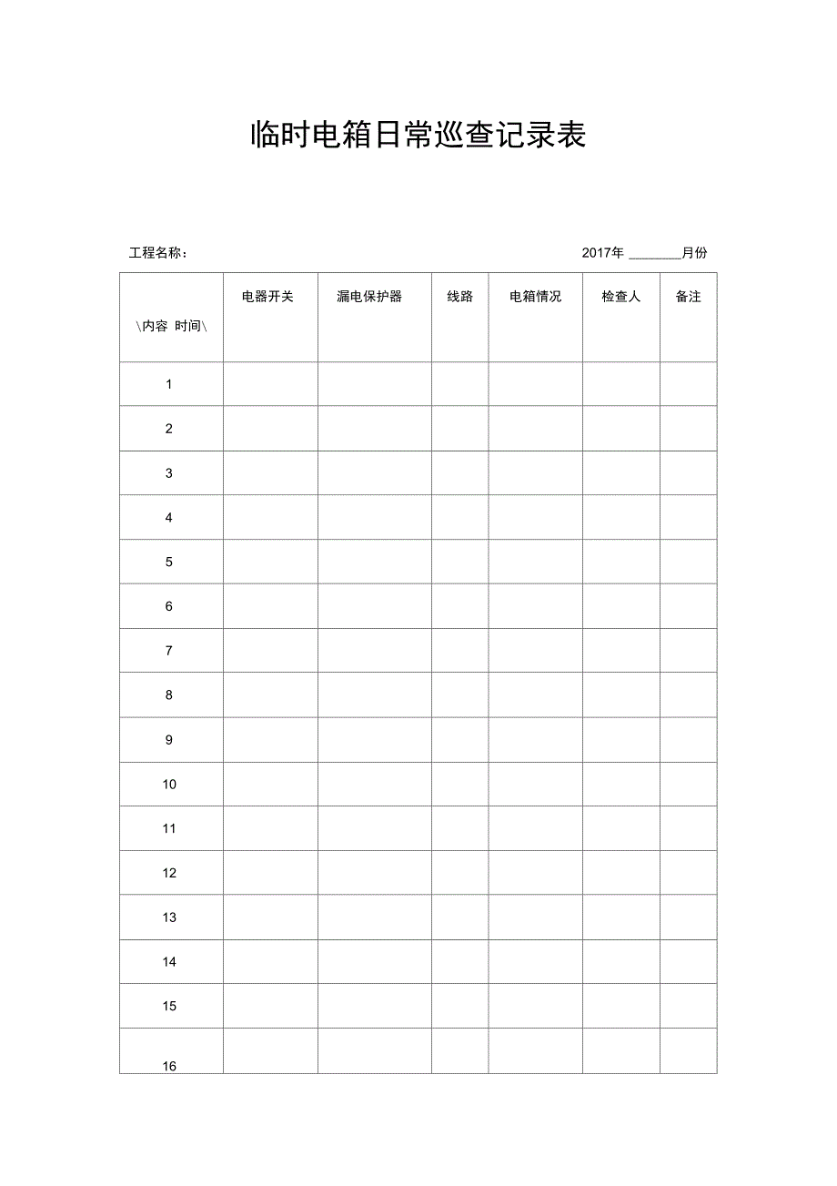 临时电箱日常巡查记录表_第1页