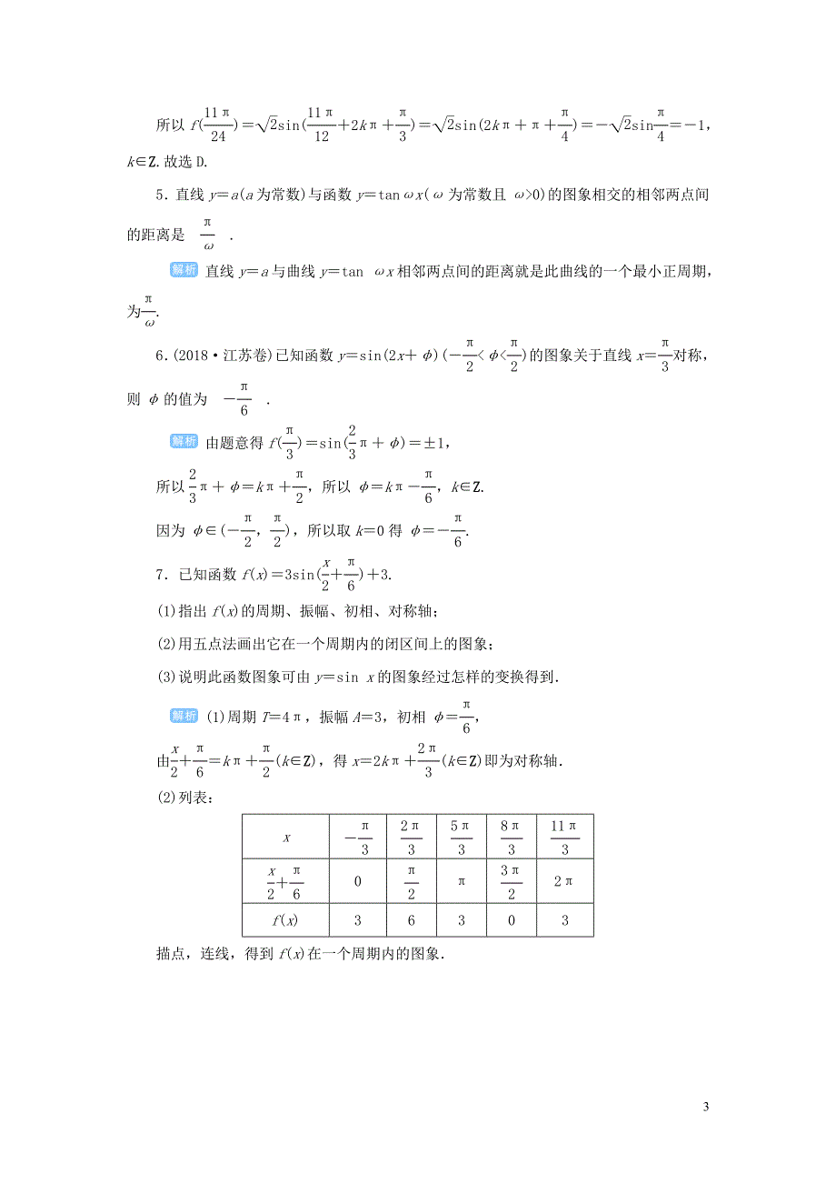 2020版高考数学一轮总复习 第四单元 三角函数与解三角形 课时7 函数y＝Asin（&amp;omega;x＋&amp;phi;）的图象与性质课后作业 文（含解析）新人教A版_第3页